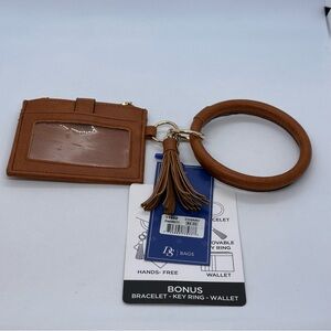 DS Bags Cognac Faux Leather Bangle Bracelet Card & ID Wallet Tassel & Key Ring